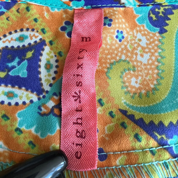 Eight Sixty Top Womens Medium Colorful Roll Up Sleeve Boho Hippie - Picture 2 of 14